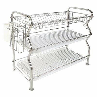 IRIS USA, Stainless Steel 2-tier Slim-sized Dish Rack, Black