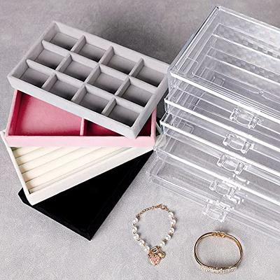  Frebeauty Extra Large Acrylic Jewelry Box for Women 5 Layers  Clear Jewelry Organizer Velvet Earring Box with 5 Drawers Rings Display  Case Necklaces Holder Tray for Women Girls（Pink : Clothing, Shoes
