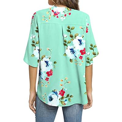 Funlingo Womens 2024 Short Sleeve Tops Dressy Casual Chiffon Blouses V Neck  3/4 Ruffle Sleeve Tunics Loose Work Shirts Floral Mint Green XL - Yahoo  Shopping