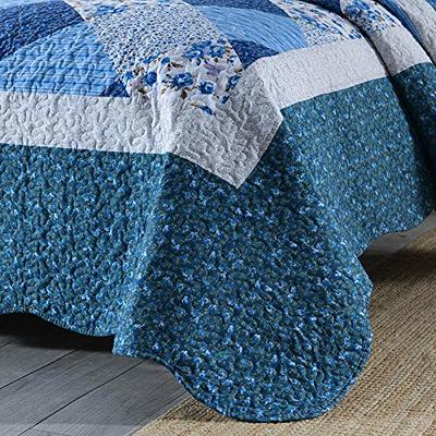 HoneiLife Quilt Set Queen Size - 3 Piece Microfiber Reversible Bedspreads  Patchwork Coverlets Floral Bedding Set All Season Quilts with Geometric and