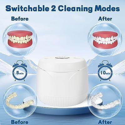  Ultrasonic Retainer Cleaner Machine with UV Light 300ML for  Denture Mouth Guard Dental Pod Aligner Toothbrush Head Whitening Tray,  42kHz Sonic Jewelry Cleaner for All Dental Appliance (White) : Health