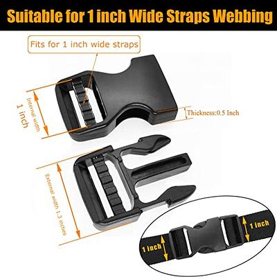 Buckle 1 Wide Inside, Quick Side Release Buckle for 1 inch/25mm Webbing  Straps, Heavy Duty Plastic Buckles Dual Adjustable No Sewing Clips for Boat