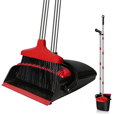 Broom and Dustpan Set Upright, 50-in Broom and Dustpan Set Long Handle Self  Cleaning Broom and Dustpan Set for Home Kitchen Office Floor Purple