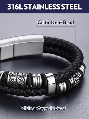 Men's 3-Layer Blue & Grey Braided Leather Bracelet with Stainless Steel