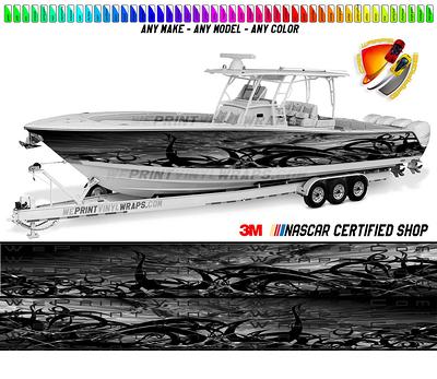Black Gray & Light Thorns Graphic Vinyl Boat Wrap Decal Fishing