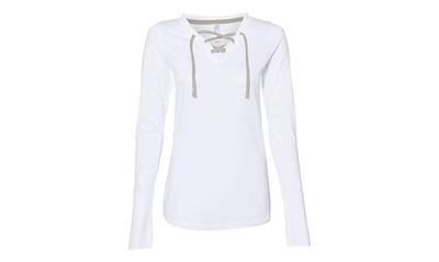 LAT Ladies' Long Sleeve Fine Jersey Lace-Up T-Shirt, Vint Smoke / XL