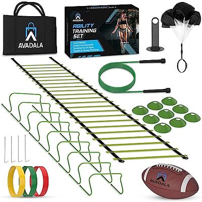 RENRANRING Agility Ladder Speed Training Equipment Set - Includes 20ft  Agility Ladder, Resistance Parachute, 4 Agility Hurdles, 12 Disc Cones for  Training Football Soccer Basketball Athletes 