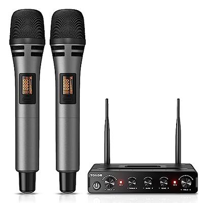 FerBuee Wireless Microphone System Dual UHF Cordless Karaoke Microphone  Set, Handheld Microphone System for Karaoke, DJ, Wedding, Party, Church, 15