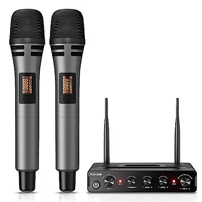 K380S UHF Rechargeable Wireless Microphone Karaoke Mic Dual with Receiver  System Set - Professional Handheld Dynamic Cordless Microphone for Singing