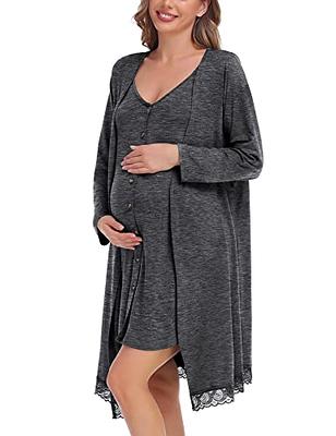  Women Maternity Nursing Gown And Robe Set 3 In 1 Labor  Delivery Nursing Nightgown For Breastfeeding Hospital Bathrobe Blue Green