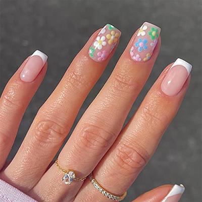 Square Short False Nail Blue Butterfly Press on Nails for Toe Nail