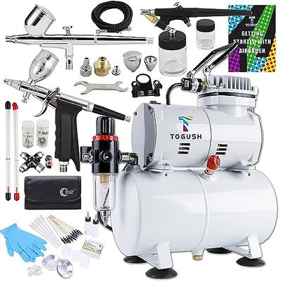 T TOGUSH Air Compressor Kit with 2 Airbrushes Cleaning Airbrush Kit Double Action Airbrush Painting Tools