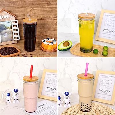 4pcs aesthetic coffee cup ice coffee cold cup Set Glass Cups with Bamboo  Lids and Glass Straw - 16 oz Iced Coffee Glasses, Cute Tumbler Cup for  Smoothie, Boba Tea