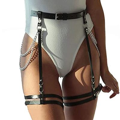 Punk Body Chain Leather Leg Garters Harness Caged Waist Belt Thigh Strappy  Rave Festival Accessories for Women Girls, Black, One Size
