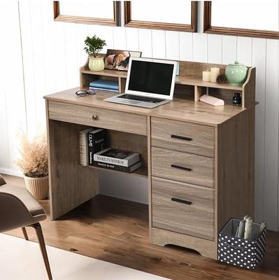 Home Office Workstation Laptop Table with Hutch and Drawers