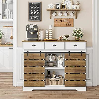 Farmhouse 47” Kitchen Pantry Cabinet, White Freestanding Buffet