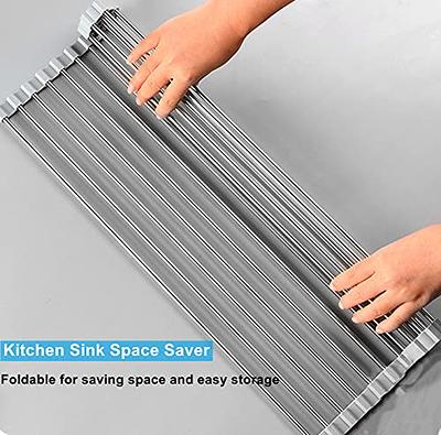 Roll Up Over The Sink Dish Drying Rack Kitchen Rolling Dish Drainer,  Foldable Sink Rack Mat Stainless Steel Wire for Kitchen Sink Counter