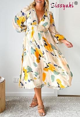 Sissyaki Women's Long Sleeve Boho Floral Maxi Dress Smocked Beach Flowy  Dress Yellow-Watercolour XL - Yahoo Shopping
