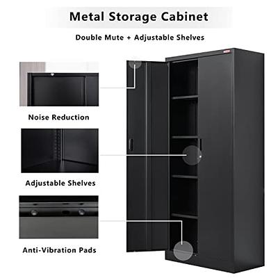 GREATMEET Metal Garage Cabinet, Steel Storage Cabinets with Locking Doors  and 4 Adjustable Shelves, 70.8 Lockable Cabinet for Garage, Black Storage