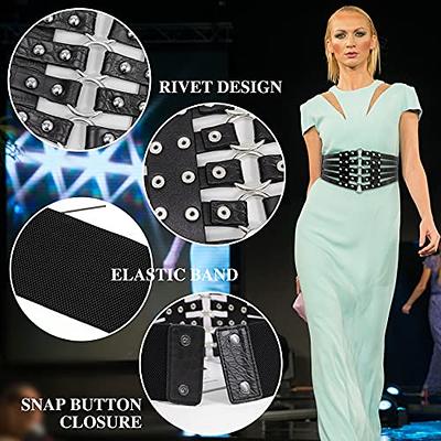 Lovful Wide Elastic Corset Belt,Hollow Out Stretch Cinch Waist Belt,Faux  Leather Dress Belt,Black Silver,Small - Yahoo Shopping