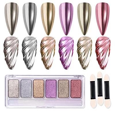 Saviland 6 in 1 Solid Chrome Nail Powder Set - 6 Colors Mirror Metallic  Gold Nail Chrome