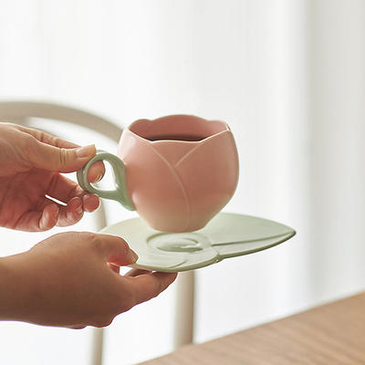 Pretty Flower Coffee Cup And Saucer Set - Pink - White - Blue from Apollo  Box