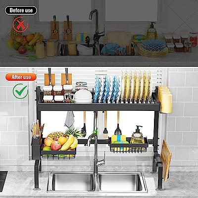 caktraie Expandable Dish Drying Rack - Collapsible Dish Rack, 2-Tier Dish  Drying Rack with a Large Capacity for Kitchen Counter with Utensil Holder