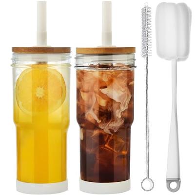 Mason Jar With Lid And Straw Reusable Iced Coffee Cup Wide Mouth Bubble Cups,  Smoothie Bobo Cup W 12 Airtight Lids Brush, Travel Glass Drinking Bottle -  Yahoo Shopping