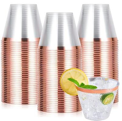 100 Pack 12OZ Rose Gold plastic Cups Party Cups, Clear Cups Tumblers,  Elegant Rose Gold Rim Cups Perfect for Party Wedding, Thanksgiving Day,  Christmas Cups, Cups for Milkshake, Slush, Slurpee, Iced tea