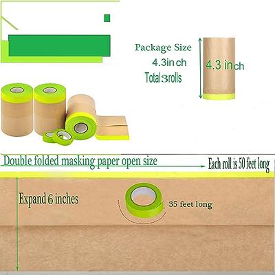 Pre-Taped Masking Paper-6inchx50feet Tape and Drape Painters Paper