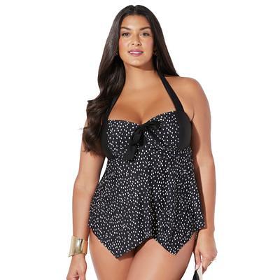 Plus Size Women's Faux Flyaway Crochet Underwire Tankini Top by