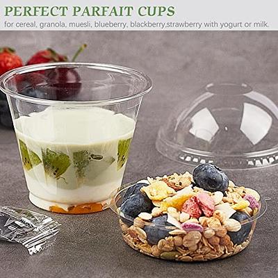 12 oz Clear Plastic Parfait Cups with Insert 3.25oz & Flat Lids No Hole -  (50 Sets) Yogurt Fruit Parfait Cups for Kids, for Dips and Veggies, Take