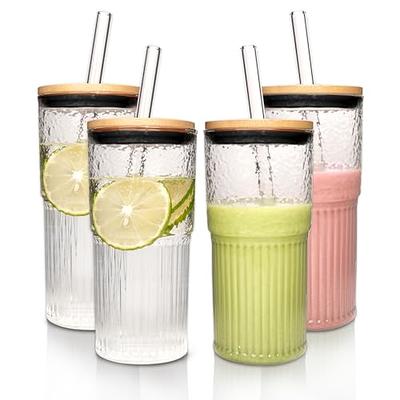 ANOTION Glass Cups with Lids and Straws 22oz - Coffee Cups