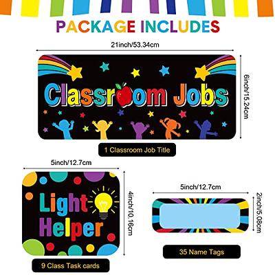 Juvale 17-Piece Chalkboard Design Classroom Jobs Chart Set for Bulletin Board and 50 Blank Name Tags