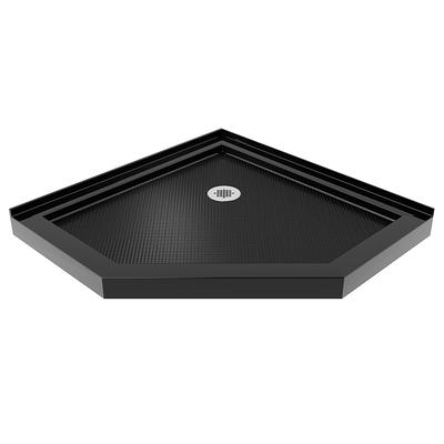 DreamLine SlimLine 32 in. D x 32 in. W x 2 3/4 in. H Corner Drain Double  Threshold Shower Base in Biscuit 