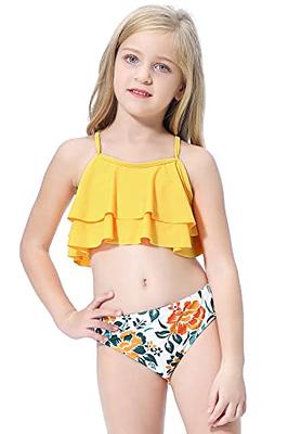 SHEKINI Girls Floral Printing Bathing Suits Ruffle Flounce Two Piece  Swimsuits (Blue-B, 7 Years) : : Clothing, Shoes & Accessories