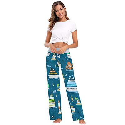 LONGYUAN Women's Comfy Pajama Pants with Drawstring Palazzo Lounge Pants  for All Seasons