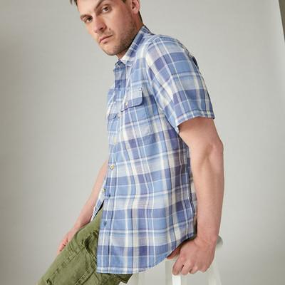 LINEN PLAID SHORT SLEEVE UTILITY SHIRT