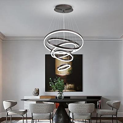 Puvaue Modern Dimmable 5 Rings LED Chandelier Adjustable High Pendant Light  Fixture with Remote Control for Foyer Staircase Living Room Coffee Color -  Yahoo Shopping