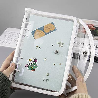 Personal A5 Transparent PVC Binder Cover Clear Soft PVC Notebook Shell Rose  Gold 6 Rings Protector with Snap Button Closure Loose Leaf Folders