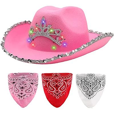 SGBETTER 4 Pack Pink Cowboy Hat Cowgirl Hats with Blinking Sequin and Tiara  Crown for Halloween Cosplay Dress up Cowboy Party Accessories