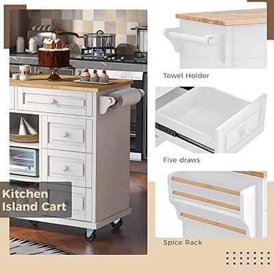 Kitchen Island on Wheels - Portable Kitchen Cart with Drop Leaf and  Lockable Casters, Rolling Kitchen Island with Wine Rack/2 Tier Open  Shelves/1 Drawer/2 Large Cabinets/Spice Rack,Towel Rack