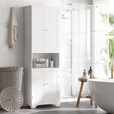 HOMCOM Tall Narrow Bathroom Storage Cabinet with Doors and Shelf  Adjustability, Freestanding Bathroom Linen Cabinet with