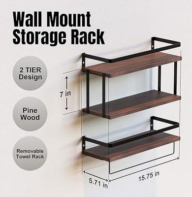 Floating Shelves Wall Mounted for Bathroom, Kitchen, Bedroom, Storage Shelf  with Towel Holder, Rustic Wood Set of 2 