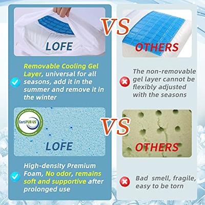 LOFE 2.5'' Flat Pillows for Sleeping - Travel/Kid Size Thin Memory Foam  Pillow for Stomach Sleeper, Camping Pillow with Removable Pillowcase, Flat