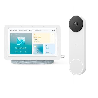 Google Nest Hub 2nd Gen in Mist and Google Nest Doorbell Battery