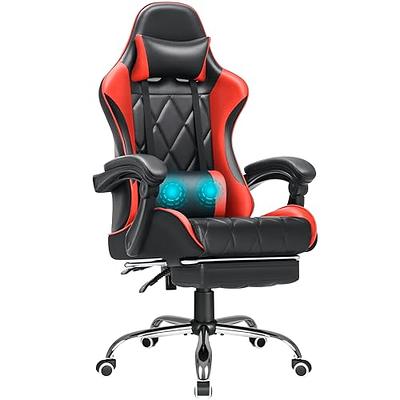 Gaming Chair, Racing Style Computer Recliner with Lumbar Support, Footrest  and Cup Holder, Black/White/Red