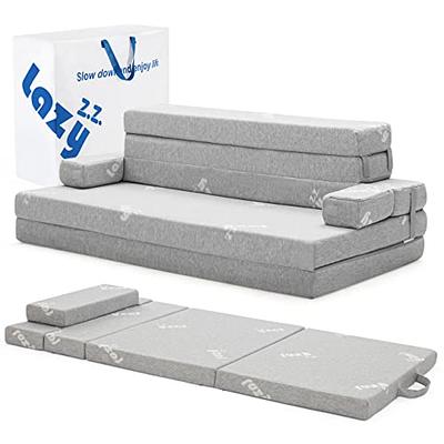 6 In Folding Sofa Bed Memory Foam Mattress Topper with Pillow and Storage  Bag