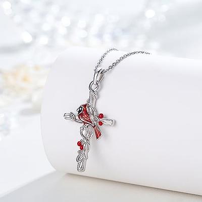 Christmas Cardinal Gift for Mom Sterling Silver Cardinal Xmas Necklace 16 / No