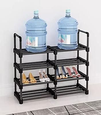 Tiered Matte Black Metal Pipe Freestanding Expanding Shoe Rack